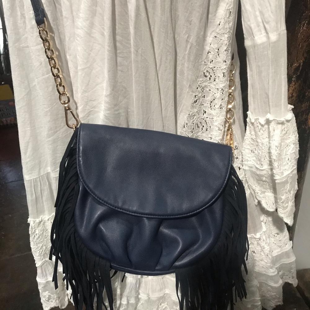Deux feux Blue leather boho bag